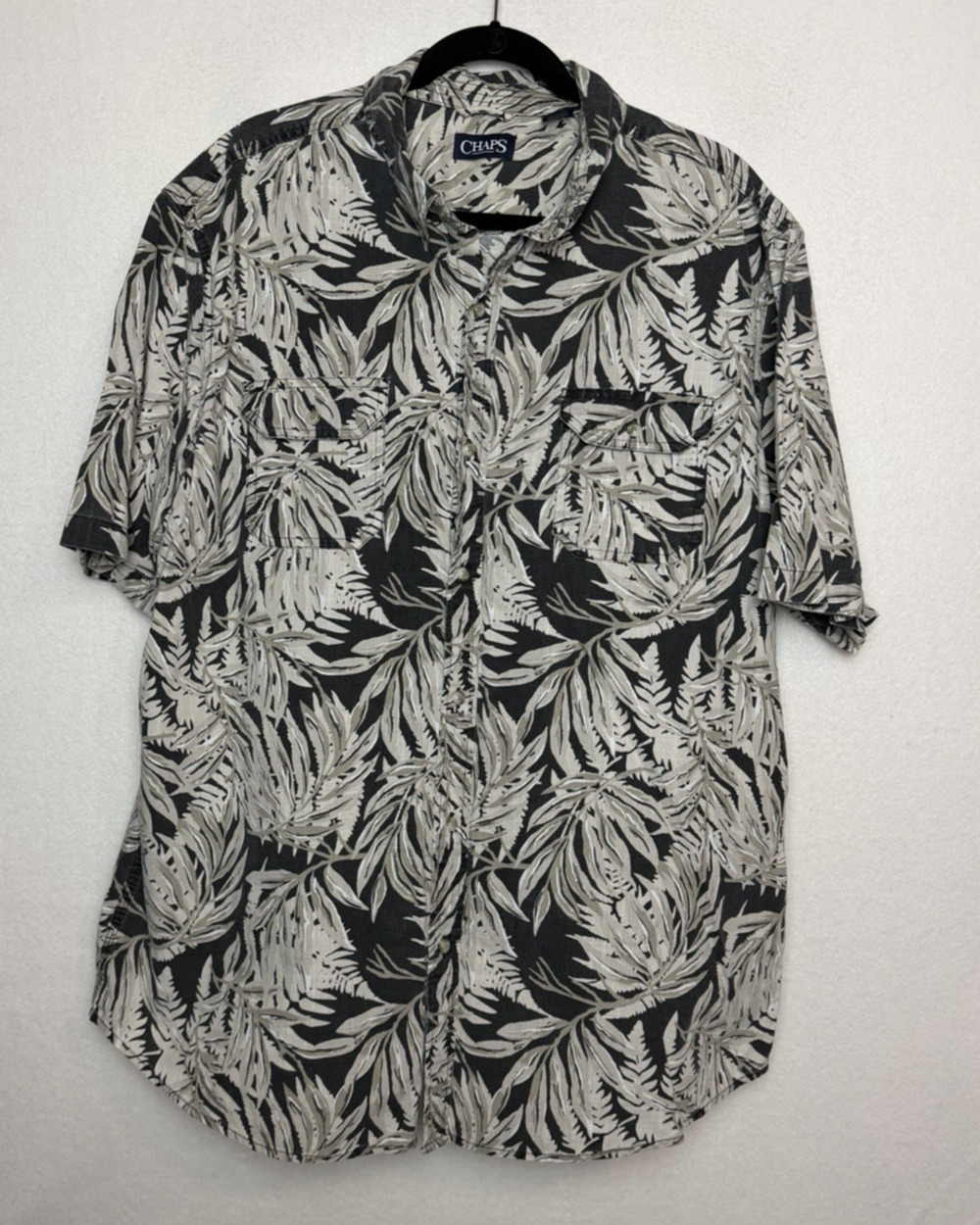 Chaps Mens Button Up Tropical Palm Print 100% Cotton Short Sleeve Shirt Size XXL